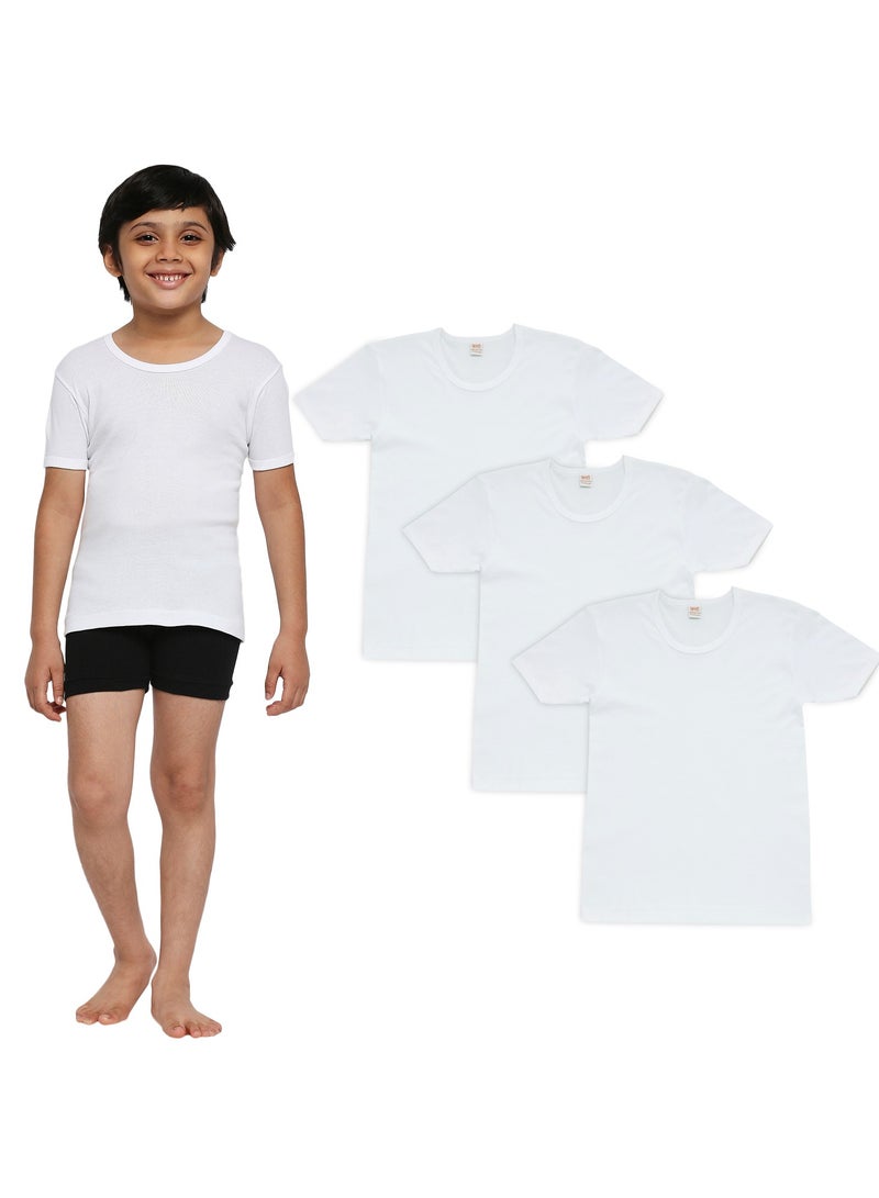 BOY'S COTTON ROUND NECK UNDERSHIRT (PACK OF 3) - WHITE