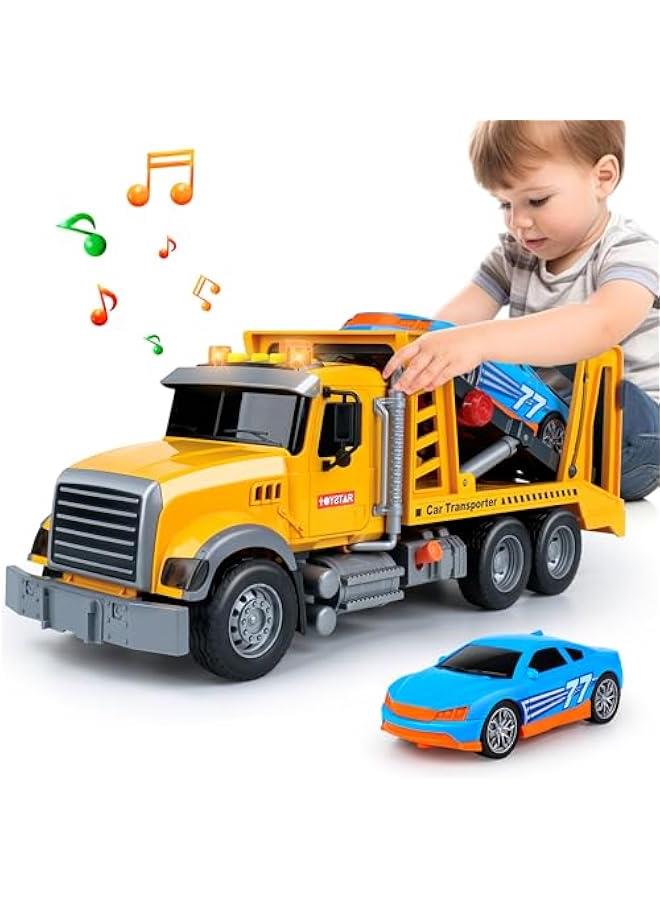 Toy Truck Transport Cars Carrier with Racing Car for Kids Toddlers,Birthday Gifts for Boy Toddler Child 3 4 5 6 Years Old