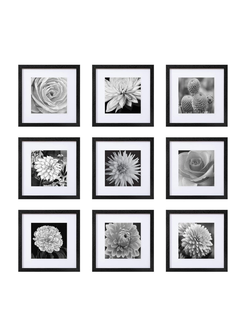 30x30 Picture Frames Set of 9, Classic Gallery Wall Frame Set, Displays 20x20 Photo with Mat or 30x30cm Without Mat, Square Collage Wall Decor, Black Home Decor for Hanging