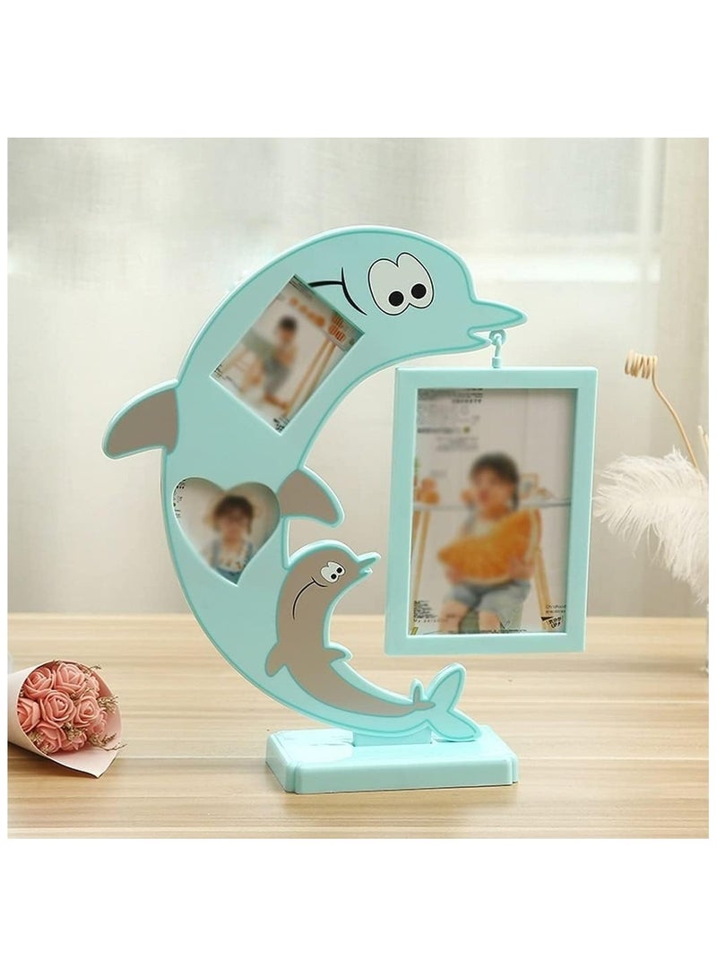 Creative Dolphin Photo Frame, Rectangle Desktop Picture Frame for Photo Display | Plastic Photo Frames for Bedroom, Living Room, Study Room | Blue