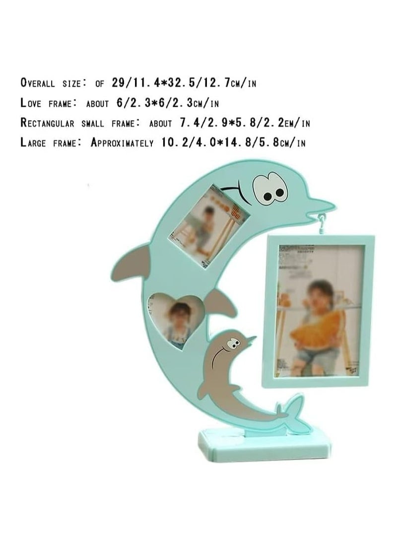 Creative Dolphin Photo Frame, Rectangle Desktop Picture Frame for Photo Display | Plastic Photo Frames for Bedroom, Living Room, Study Room | Blue