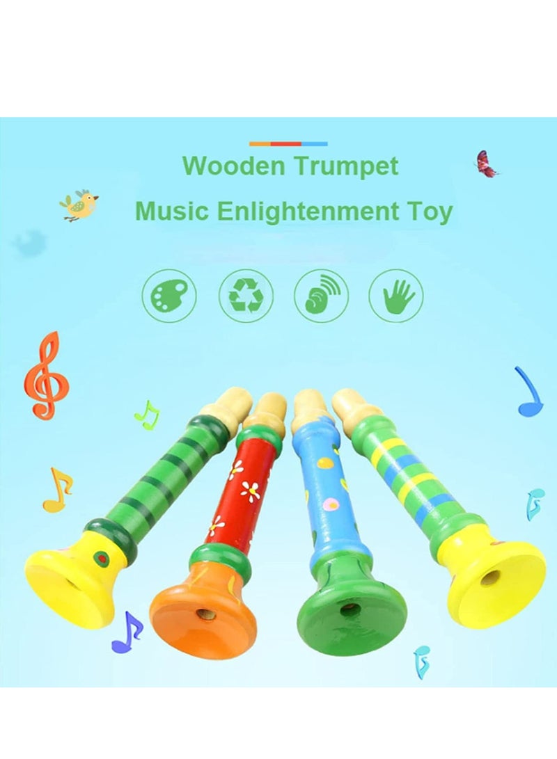 10 Pieces Small Wooden Trumpet, Colorful Piccolo Flute for Kids Musical Instruments for Children, Early Education Develop for 3+ Year Age, Boys Girls, School (Random Colors)