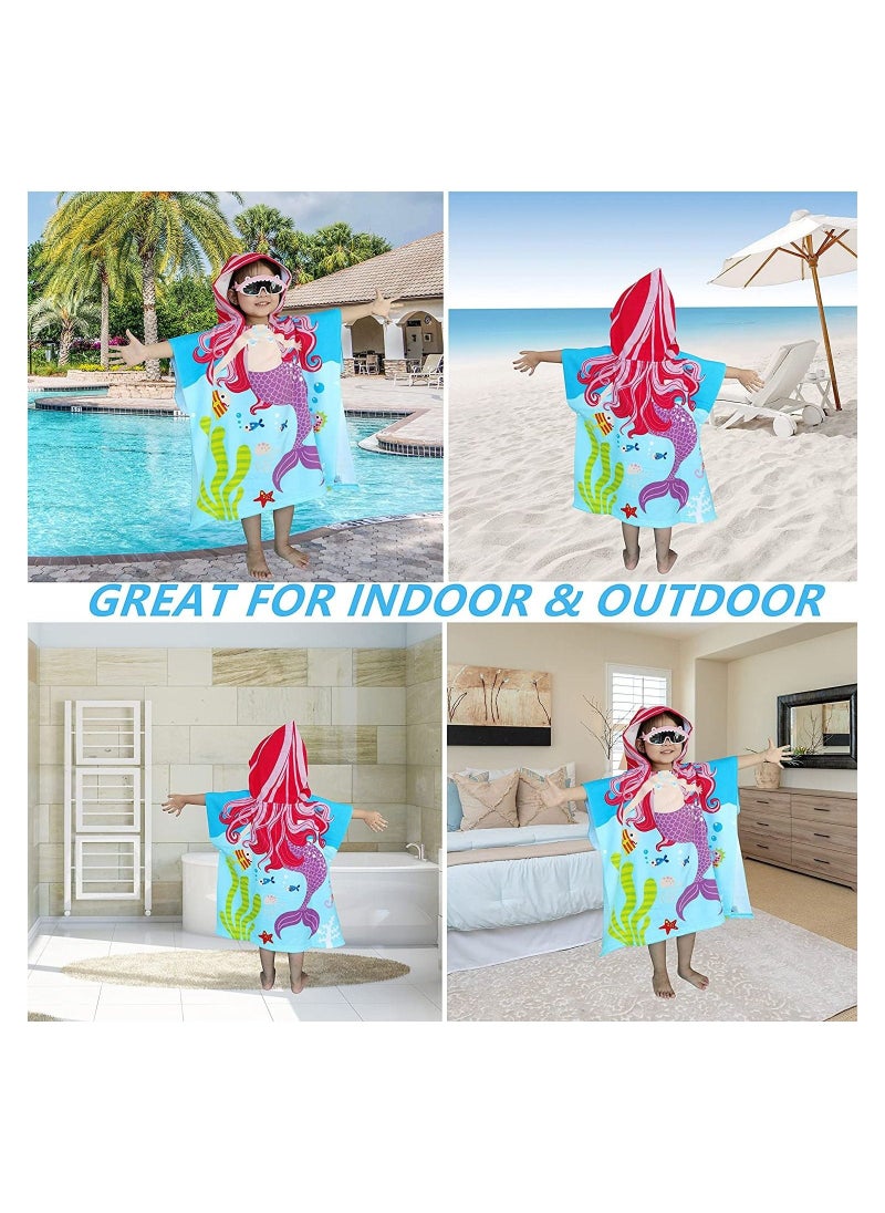 Kids Bath Towel for 1-6 Years Toddler, 1Pcs Kids Hooded Towel, Microfiber Bath Towel Super Soft Robe Poncho Bathrobe, Boys Girls Swimming Beach Holiday Water Playing Pool Bath Coverups (3D Mermaid)