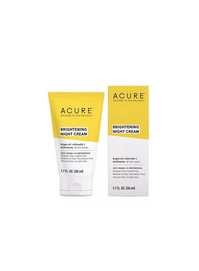 ACURE Brightening Night Cream - Night Time Moisturizer Cream for Face & Neck - 100% Vegan Formula with Argan Oil, Chlorella & Echinacea - Hydration & Moisturizing for All Skin Types - 1.7 Fl Oz