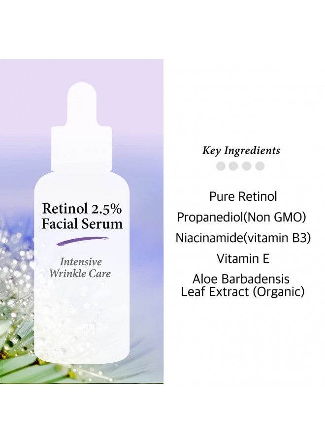 Retinol 2.5% Solution Facial Serum with Vitamin E - Facial Crepe Erase, Age Spot Remover, High Strength Solution for Face without a Prescription, 2 Fl Oz (60ml)