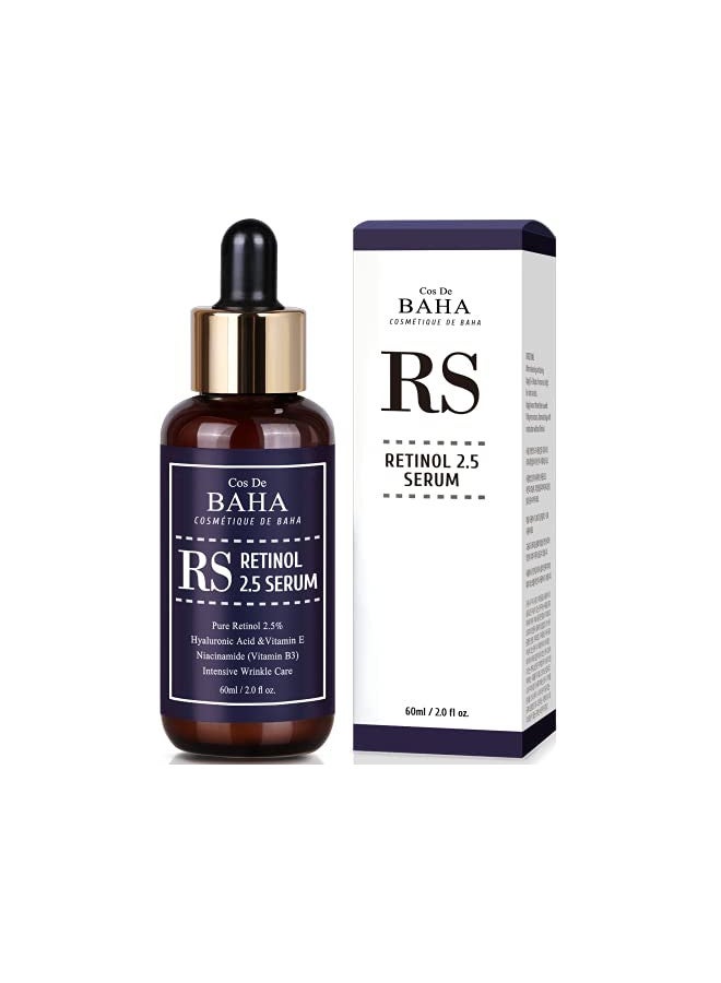 Retinol 2.5% Solution Facial Serum with Vitamin E - Facial Crepe Erase, Age Spot Remover, High Strength Solution for Face without a Prescription, 2 Fl Oz (60ml)