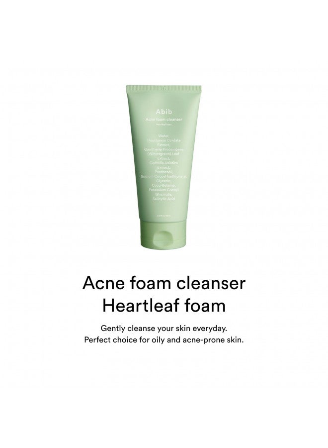 Abib Acne Foam Cleanser Heartleaf Foam 5.07 fl oz / 150 ml I Hydrating Mild Acidic Daily Facial Cleanser, Panthenol B5 Soothing for Irritated Skin and Acne Pimple Care