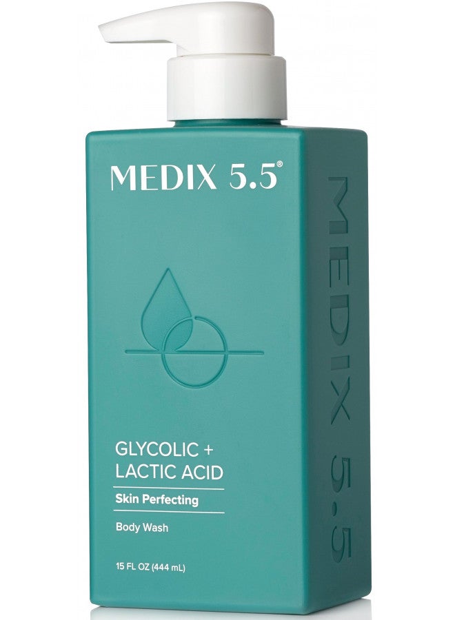 MEDIX 5.5 Body Scrub Skin Care Glycolic Acid Exfoliating Body Cleanser KP Bump Eraser | AHA + Lactic Acid Anti Aging All Skin Type Wash | Keratosis Pilaris & Acne | Foaming Body & Face Wash, 15 Fl Oz