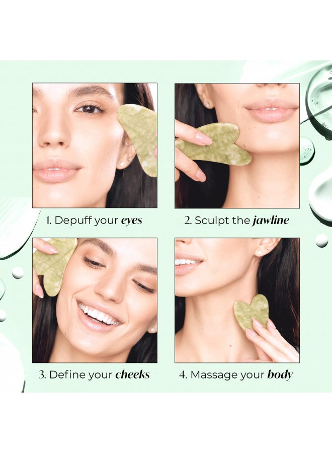 PLANTIFIQUE Gua Sha Facial Tools - GuaSha Massage Tool - Jawline Sculptor - GuaSha Tool for Face - Face Sculpting Tool for Your Skincare Routine - Jade Gua Sha