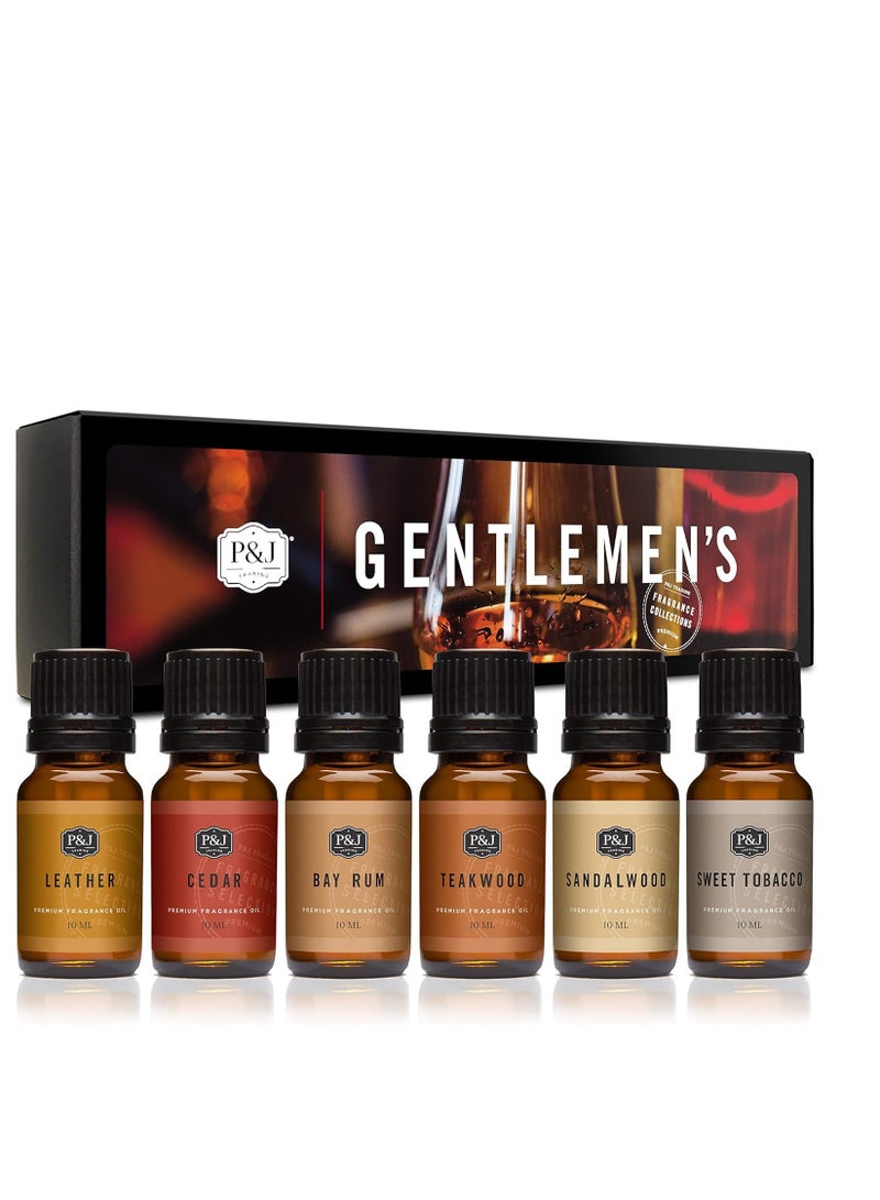 P&J Trading Fragrance Oil Gentlemen's Set | Leather, Sweet Tobacco, Teakwood, Bay Rum, Cedar, Sandalwood Candle Scents for Candle Making, Freshie Scents, Soap Making Supplies, Diffuser Oil Scents