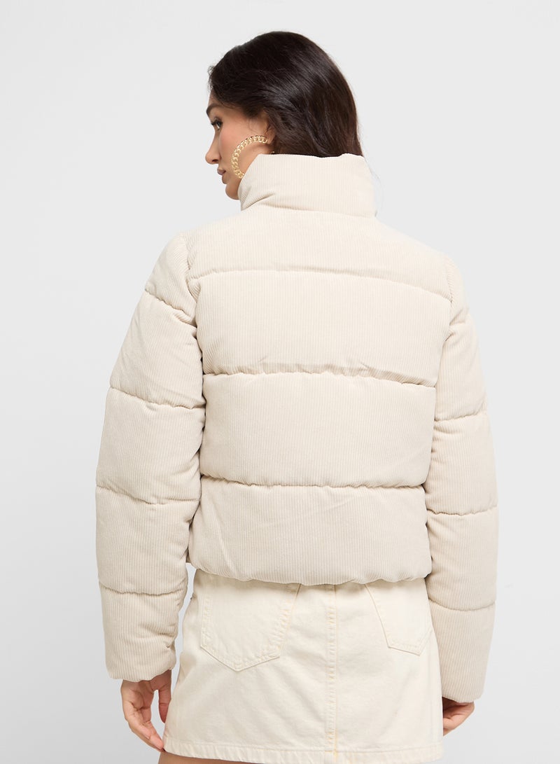 High Neck Corduroy Puffer Jacket