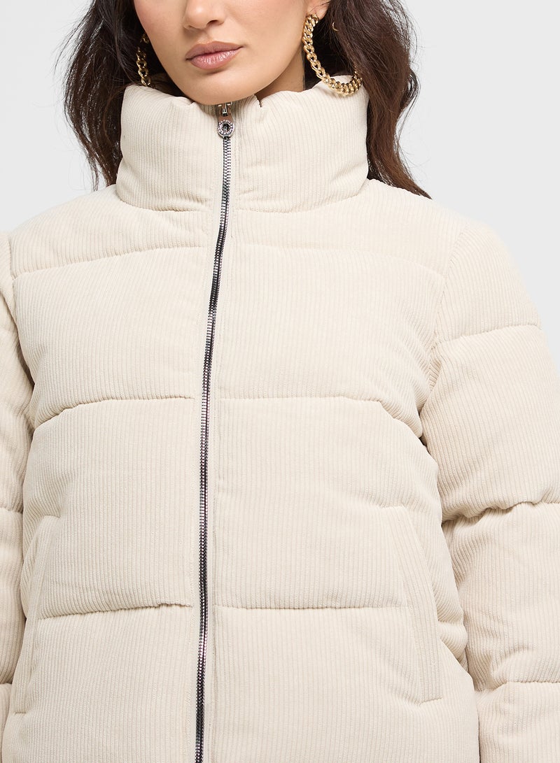 High Neck Corduroy Puffer Jacket