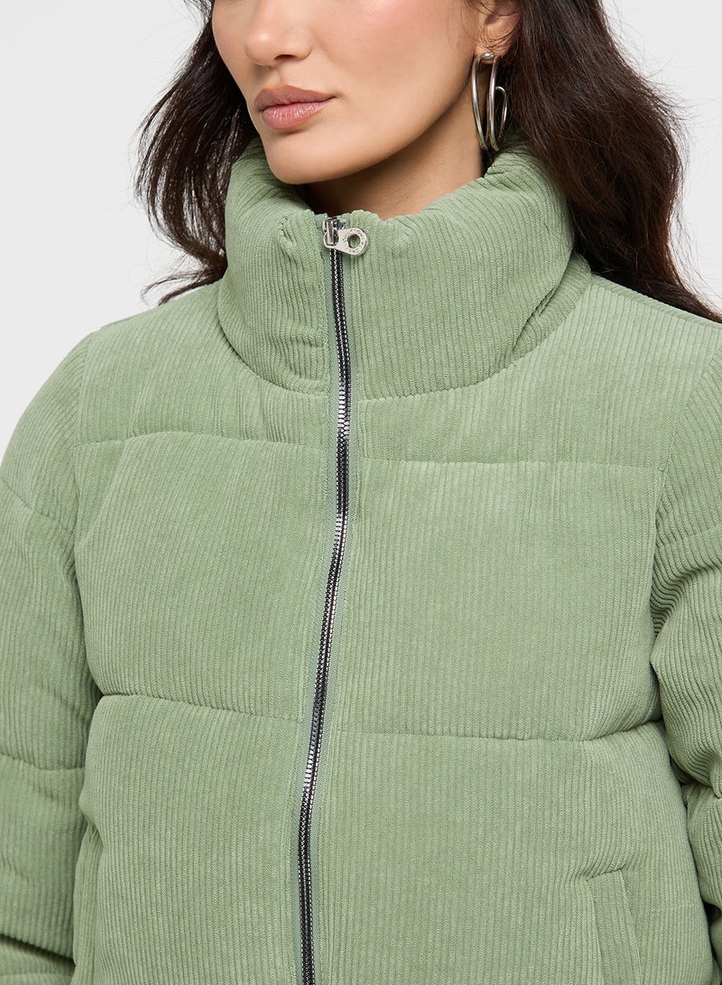 High Neck Corduroy Puffer Jacket