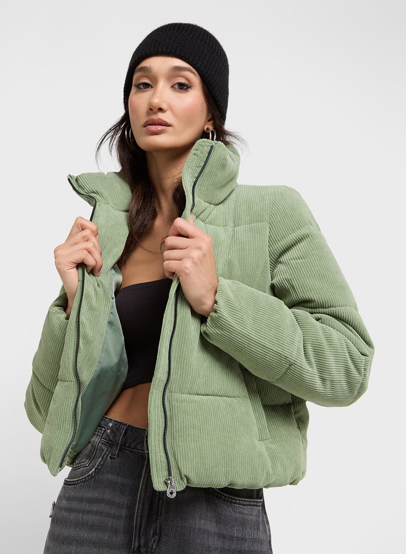 High Neck Corduroy Puffer Jacket