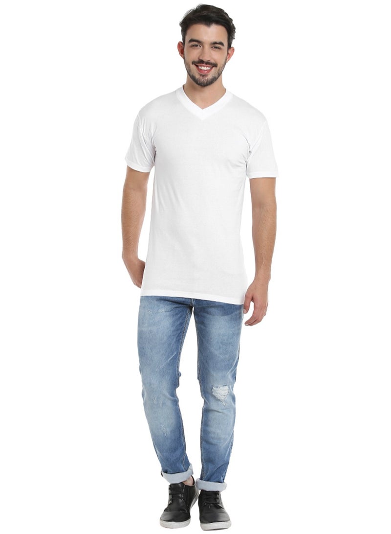 MEN'S V-NECK COTTON T-SHIRT (PACK OF 3) - WHITE