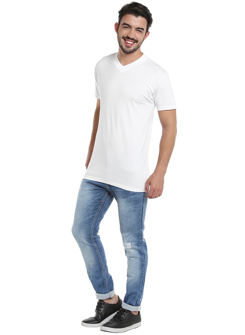 MEN'S V-NECK COTTON T-SHIRT (PACK OF 3) - WHITE