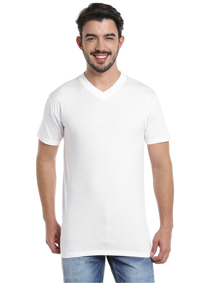 MEN'S V-NECK COTTON T-SHIRT (PACK OF 3) - WHITE