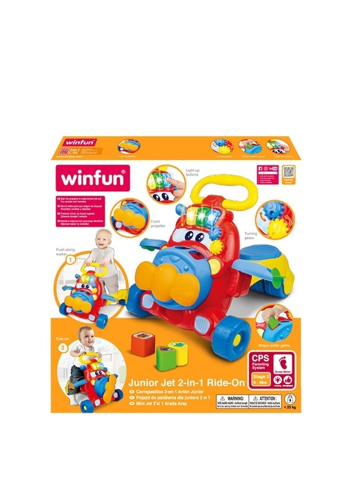 Winfun Junior Jet 2‑in‑1 Ride‑On & Walker – Shape Sorter, Lights, Sounds & Propeller Fun | Convertible Walker with Light-Up Buttons & Melodies | Push Walker and Ride-On Toy | For Ages 6–36 Months