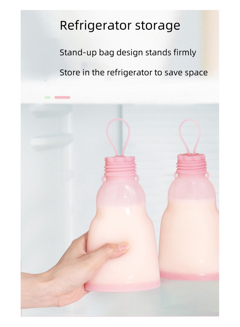 Home Fresh-Keeping Portable Silicone Breast Milk Bag Can Be Refrigerated And Reused Blue 300ml+180ml (2 Bags + 3 Nipples)