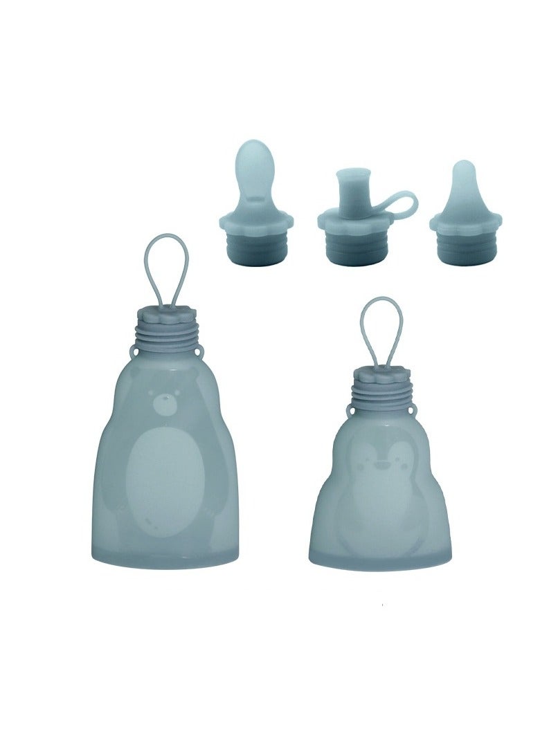 Home Fresh-Keeping Portable Silicone Breast Milk Bag Can Be Refrigerated And Reused Blue 300ml+180ml (2 Bags + 3 Nipples)