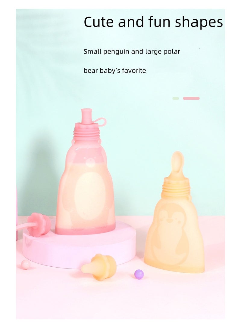 Home Fresh-Keeping Portable Silicone Breast Milk Bag Can Be Refrigerated And Reused Blue 300ml+180ml (2 Bags + 3 Nipples)