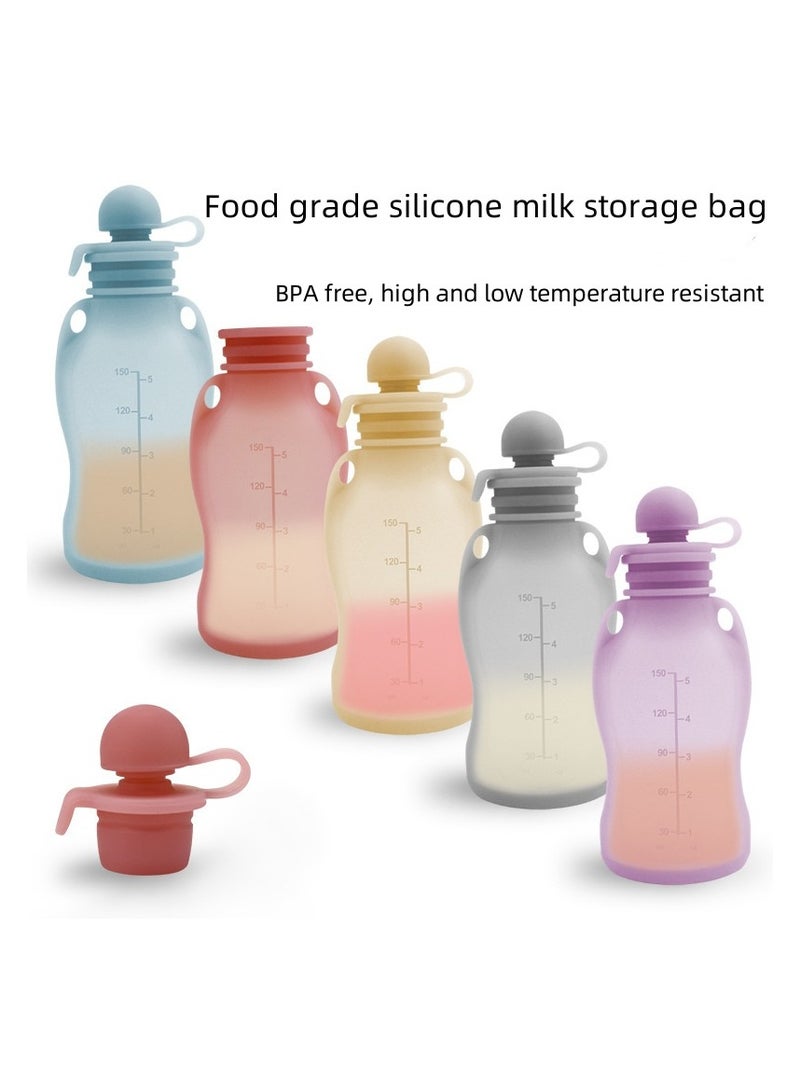 Home Fresh-Keeping Portable Silicone Breast Milk Bag Can Be Refrigerated And Reused Mixed Colors 150ml*5