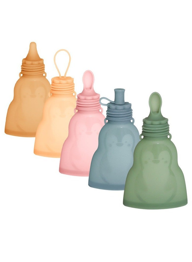 Household Portable Silicone Aater Bag Milk Bag Food Bag Four-Piece Set Can Be Fefrigerated And Reused Penguin Green 300ml*4