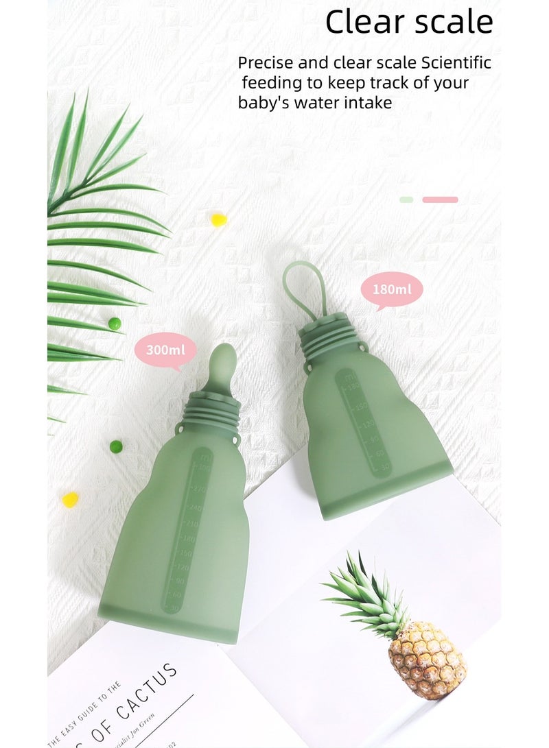 Household Portable Silicone Aater Bag Milk Bag Food Bag Four-Piece Set Can Be Fefrigerated And Reused Penguin Green 300ml*4