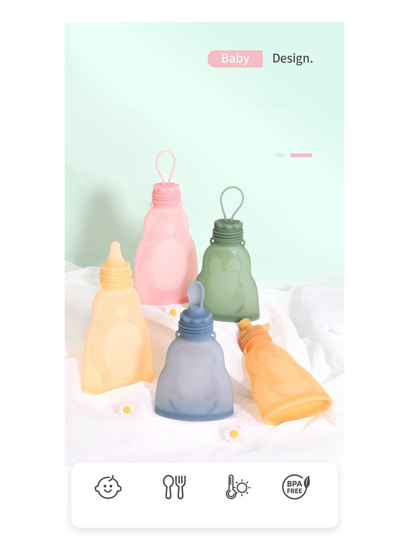 Household Portable Silicone Aater Bag Milk Bag Food Bag Four-Piece Set Can Be Fefrigerated And Reused Penguin Yellow 300ml*4