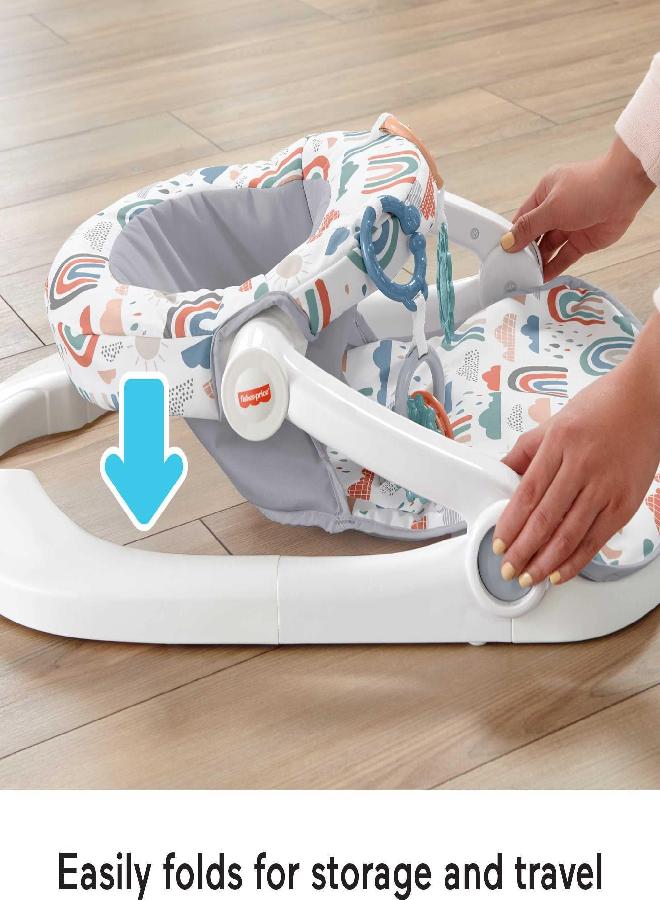 Fisher-Price Portable Baby Chair Sit-Me-Up Floor Seat With Developmental Toys & Machine Washable Seat Pad, Rainbow Sprinkles