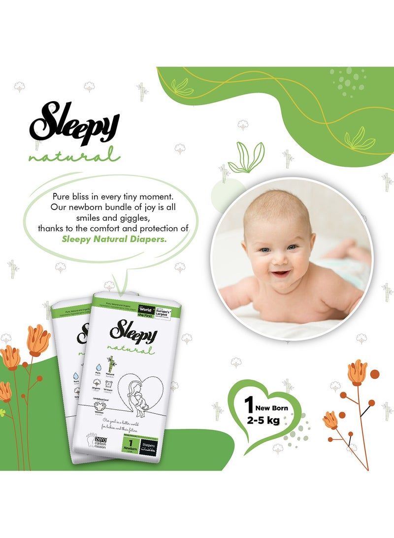 Sleepy Natural Size 1 (NewBorn)  160 Count  2-5Kg Hypoallergenic Baby Dry Diapers  Organic Cotton  Highly Absorbent  Bamboo Extract  Ultimate Comfort and Dryness  100% Leakage Protection