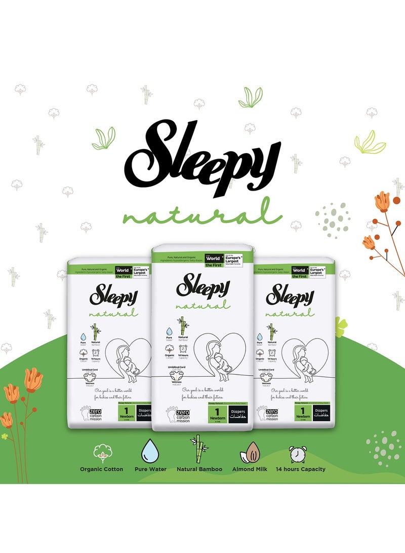 Sleepy Natural Size 1 (NewBorn)  160 Count  2-5Kg Hypoallergenic Baby Dry Diapers  Organic Cotton  Highly Absorbent  Bamboo Extract  Ultimate Comfort and Dryness  100% Leakage Protection