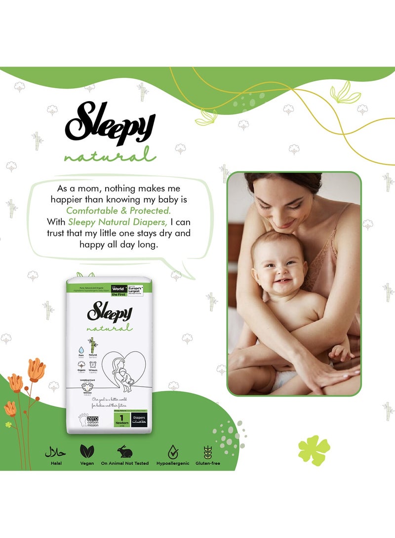 Sleepy Natural Size 1 (NewBorn)  160 Count  2-5Kg Hypoallergenic Baby Dry Diapers  Organic Cotton  Highly Absorbent  Bamboo Extract  Ultimate Comfort and Dryness  100% Leakage Protection