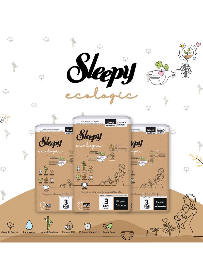 Sleepy Ecologic Size 3 168 Count (New Born) Hypoallergenic Plant-Based, Biodegradable, Sustainable Premium Taped Diapers with high absorption Organic Baby Dry Diaper 3-6 kg 100% leakproof