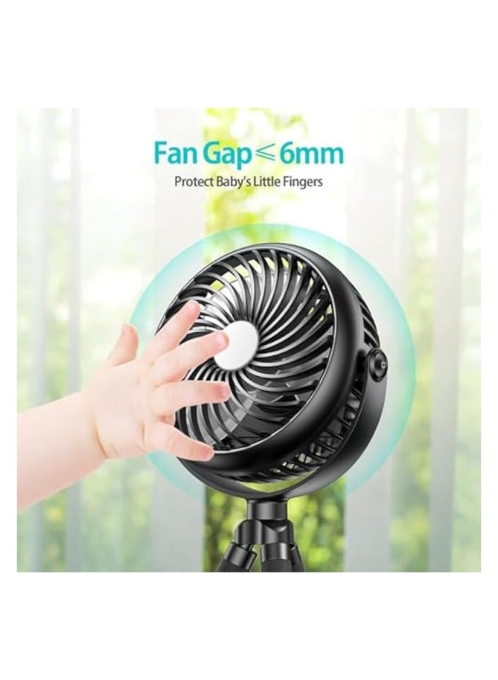 Cat Portable Stroller Fan，Octopus Fan with 360° Swivel Tripod, Silent, 3-speed Adjustable for Stroller, Bike, Car Seat, Treadmill Scenarios(Black)