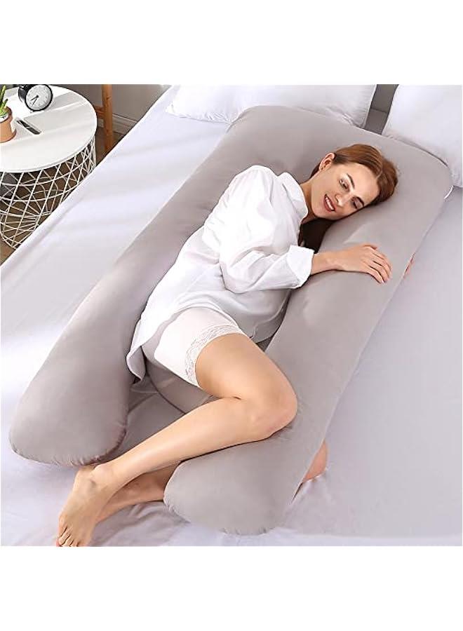 Sleeping Support Maternity Pillow Case Pure Cotton Cover U-Shape Pregnant Women Body Pillowcase(Grey)