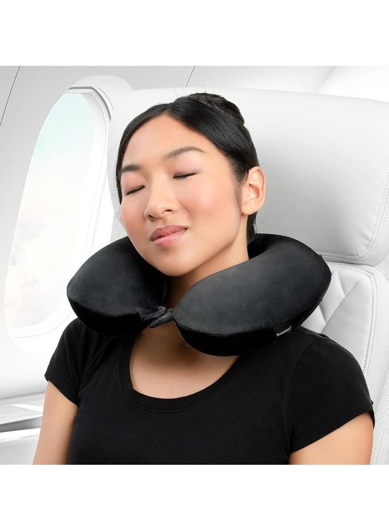 Travel Neck Pillow - Lightweight Fleece Casing Extra Comfort Memory Foam - U-Shaped Neck Pillow for Travelling, Black