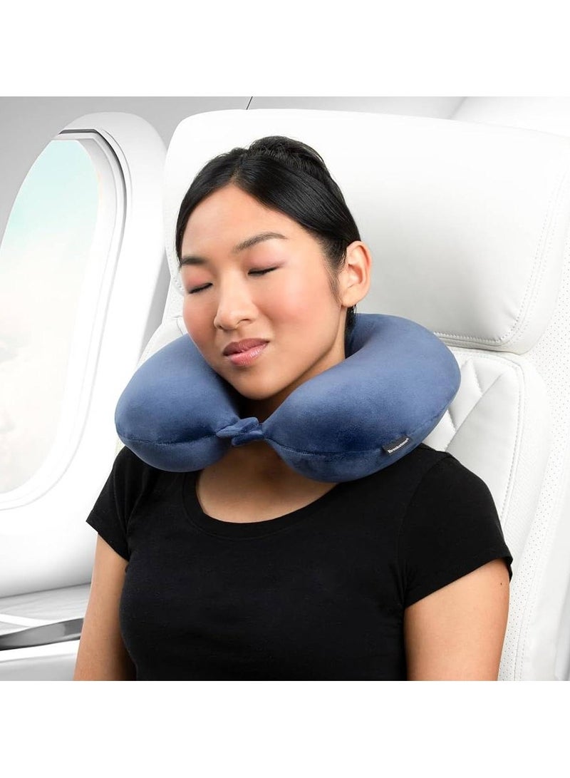 Travel Neck Pillow - Lightweight Fleece Casing Extra Comfort Memory Foam - U-Shaped Neck Pillow for Travelling, Blue