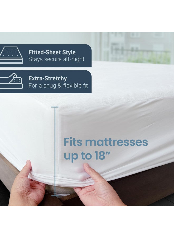 SafeRest Mattress Protector - Queen Size Cotton Terry Waterproof Mattress Protector, Breathable Fitted Mattress Cover with Stretchable Pockets