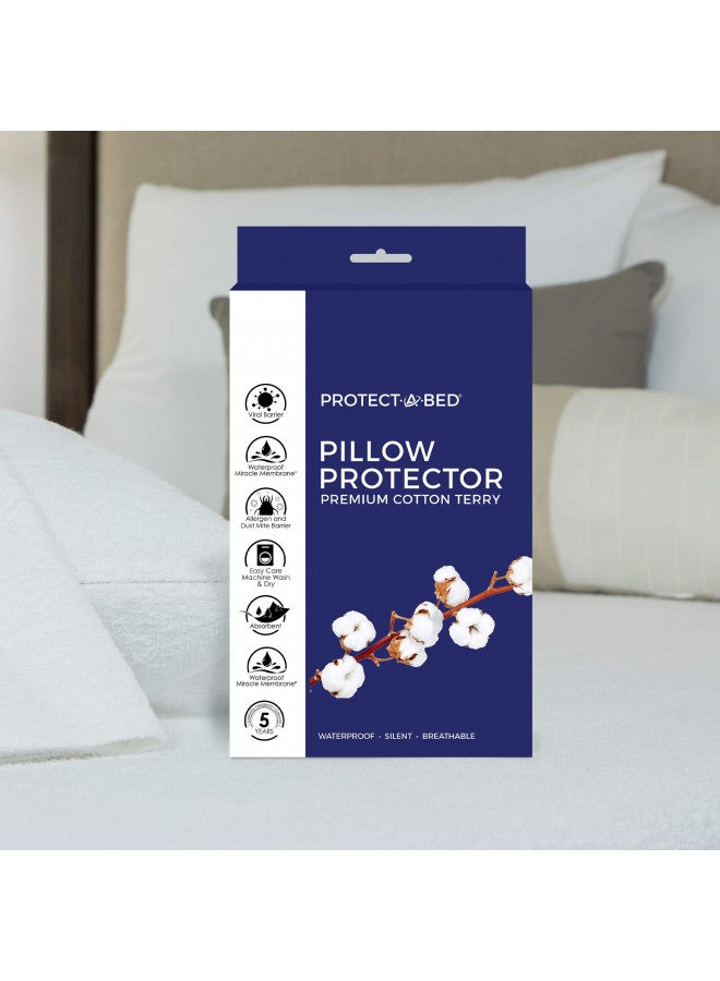 Protect-A-Bed, Premium Cotton Terry Pillow Protector, Zippered, Waterproof, 1-Pack, Queen Size