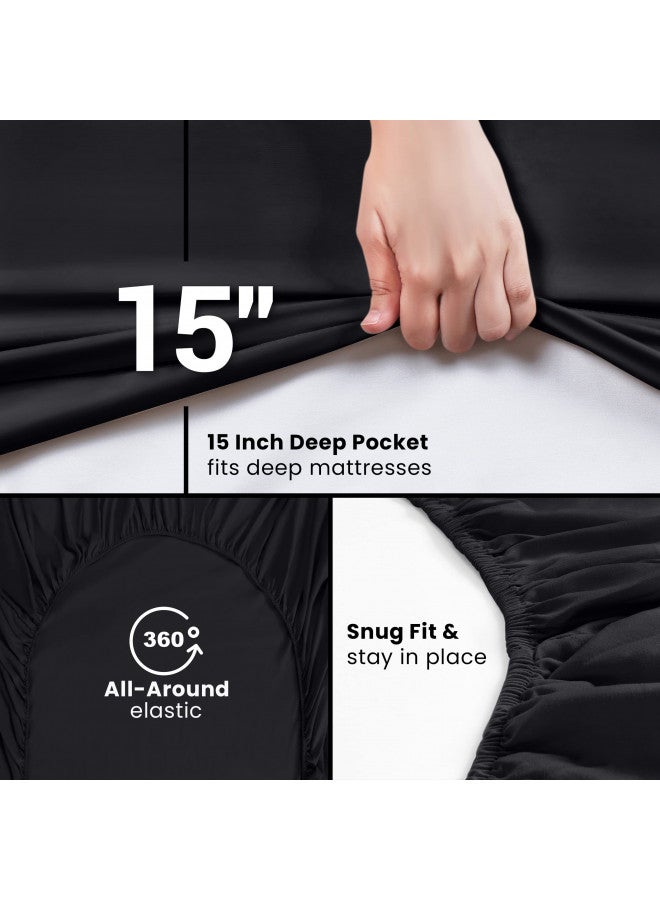 Utopia Bedding King Fitted Sheet - Bottom Sheet - Deep Pocket - Soft Microfiber -Shrinkage and Fade Resistant-Easy Care -1 Fitted Sheet Only (Black)