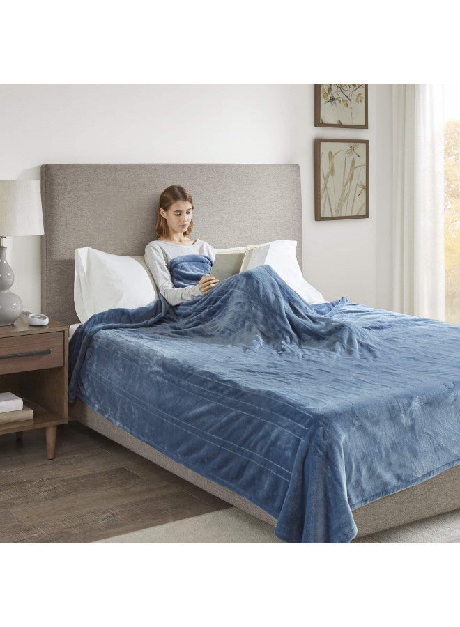 Beautyrest Plush Electric Blanket Throw for Cold Weather Multi-Level Heat Settings Controller, Secure Comfort Low EMF Technology and Auto Shut Off Safety, Full, Sapphire