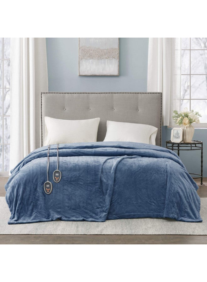 Beautyrest Plush Electric Blanket Throw for Cold Weather Multi-Level Heat Settings Controller, Secure Comfort Low EMF Technology and Auto Shut Off Safety, Full, Sapphire