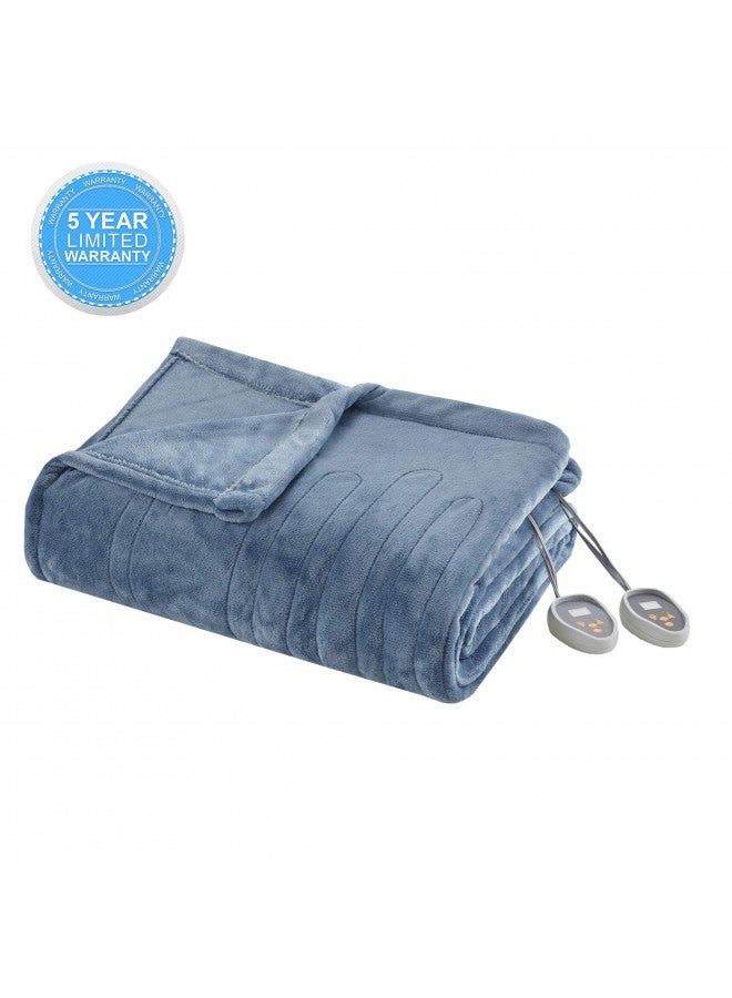 Beautyrest Plush Electric Blanket Throw for Cold Weather Multi-Level Heat Settings Controller, Secure Comfort Low EMF Technology and Auto Shut Off Safety, Full, Sapphire