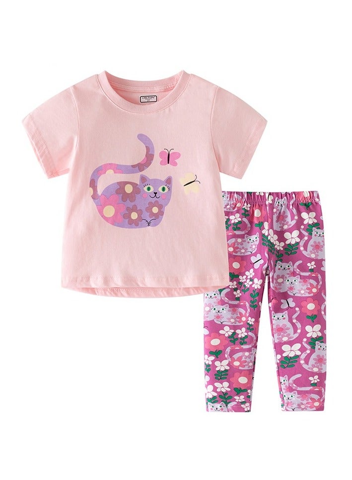 Girls Summer Short Sleeve Long Pants Two-piece Set