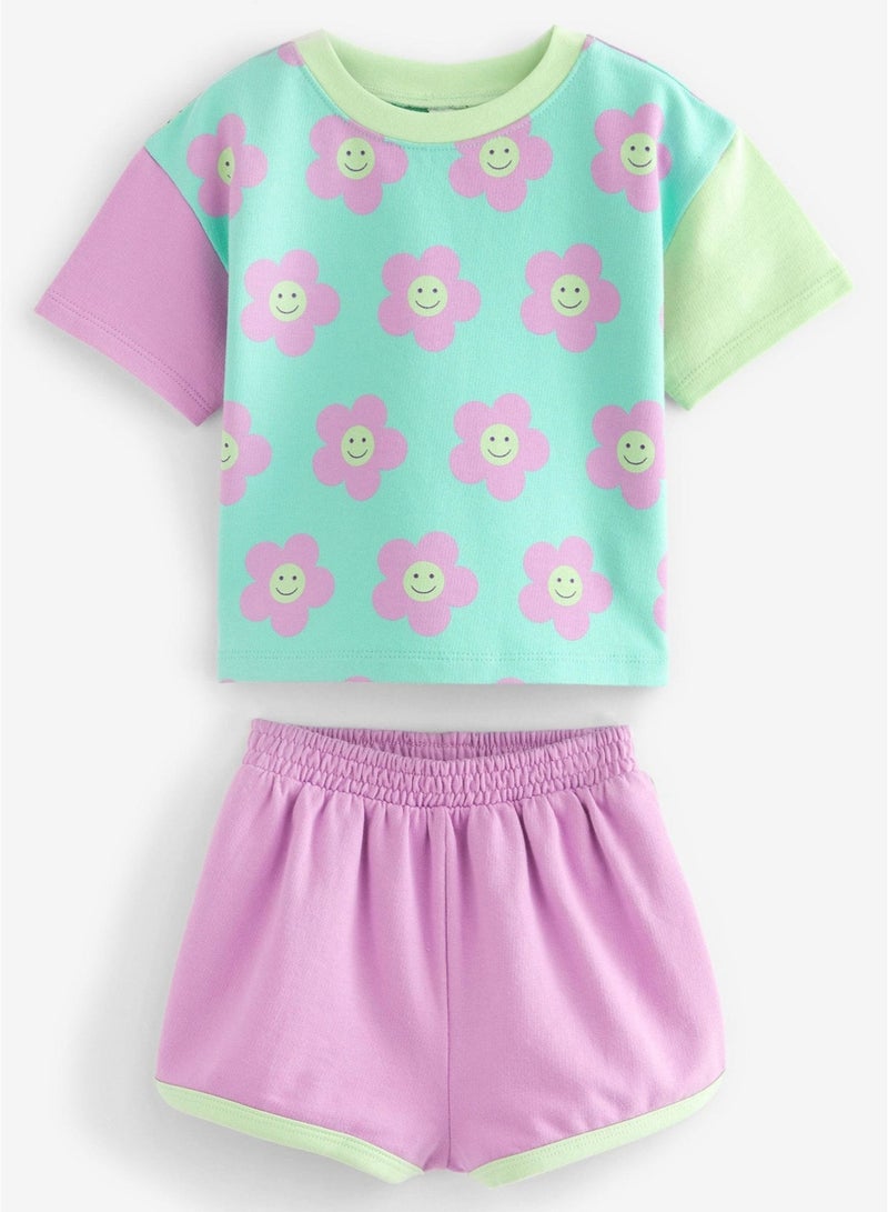 Girls Summer Short Sleeve Shorts Two-piece Set