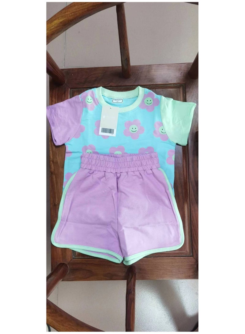 Girls Summer Short Sleeve Shorts Two-piece Set