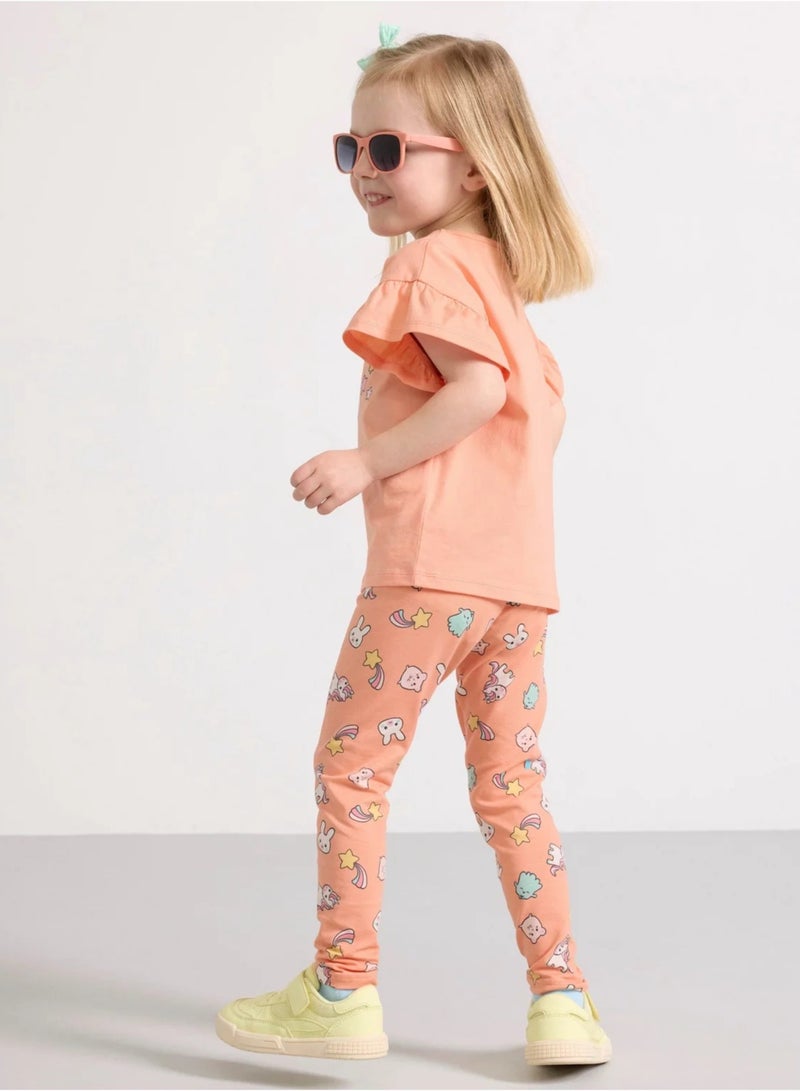 Girls Summer Short Sleeve Long Pants Two-piece Set