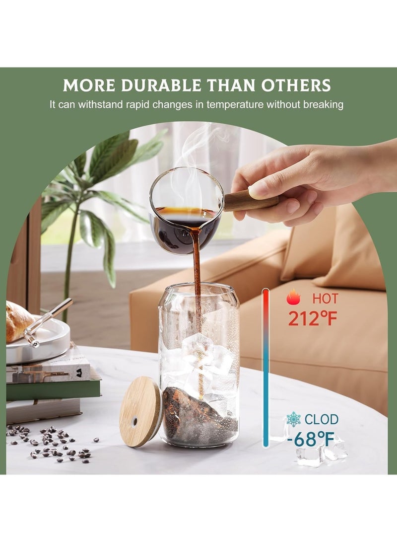 Drinking Glasses with Bamboo Lids and Glass Straw, 500ml Glass Cups, Tumbler Cup Ideal For Tea, Soda, Iced Coffee (6pc, 500ml)