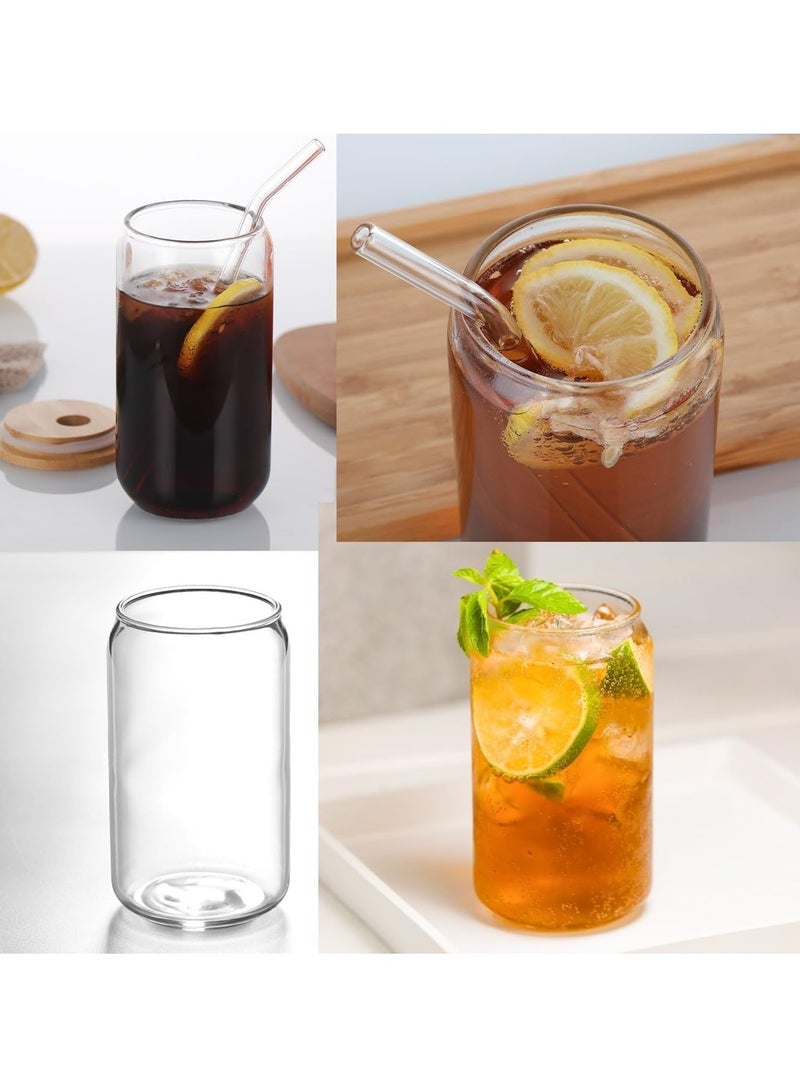 Drinking Glasses with Bamboo Lids and Glass Straw, 500ml Glass Cups, Tumbler Cup Ideal For Tea, Soda, Iced Coffee (6pc, 500ml)